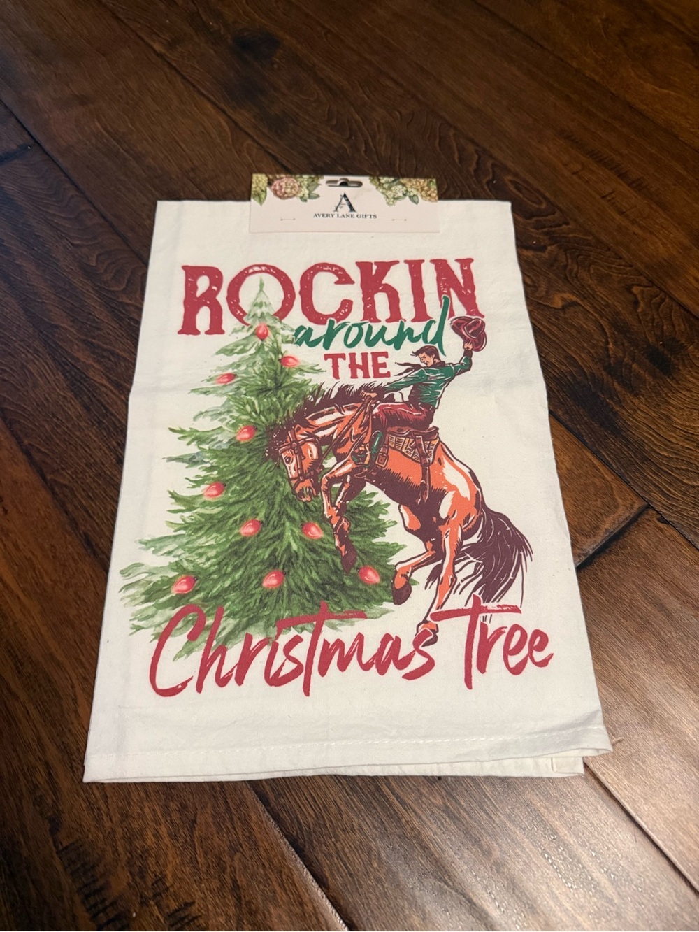 Rockin' Around the Christmas Tree Holiday Tea Towel - Red & Green